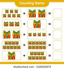 Counting game, count the number of Gift Box and write the result. Educational children game, printable worksheet, vector illustration