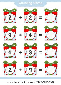 Counting game, count the number of Gift Box and write the result. Educational children game, printable worksheet, vector illustration