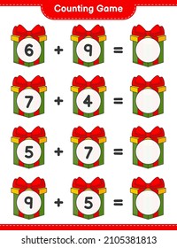 Counting game, count the number of Gift Box and write the result. Educational children game, printable worksheet, vector illustration