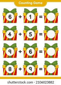 Counting game, count the number of Gift Box and write the result. Educational children game, printable worksheet, vector illustration