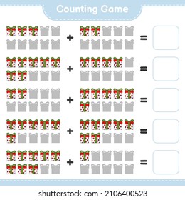 Counting game, count the number of Gift Box and write the result. Educational children game, printable worksheet, vector illustration