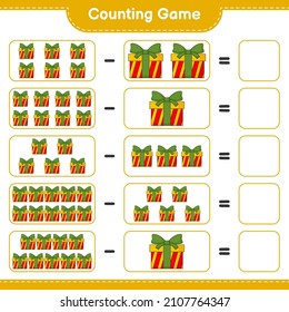 Counting game, count the number of Gift Box and write the result. Educational children game, printable worksheet, vector illustration