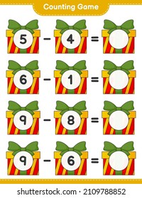 Counting game, count the number of Gift Box and write the result. Educational children game, printable worksheet, vector illustration