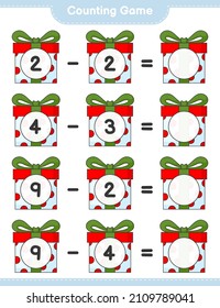 Counting game, count the number of Gift Box and write the result. Educational children game, printable worksheet, vector illustration