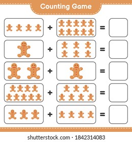 Counting game, count the number of Gingerbread Man and write the result. Educational children game, printable worksheet, vector illustration