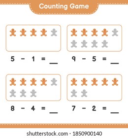 Counting game, count the number of Gingerbread Man and write the result. Educational children game, printable worksheet, vector illustration