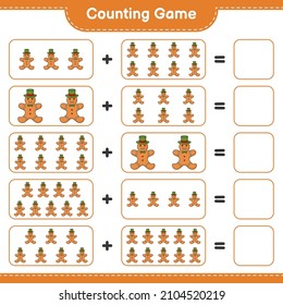 Counting game, count the number of Gingerbread Man and write the result. Educational children game, printable worksheet, vector illustration