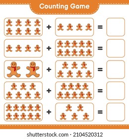Counting game, count the number of Gingerbread Man and write the result. Educational children game, printable worksheet, vector illustration