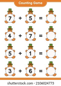 Contando el juego, cuenta el número del Hombre de Gingerbread y escribe el resultado. Juego infantil educativo, hoja de cálculo imprimible, ilustración vectorial