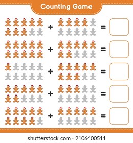 Counting game, count the number of Gingerbread Man and write the result. Educational children game, printable worksheet, vector illustration
