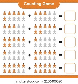 Counting game, count the number of Gingerbread Man and write the result. Educational children game, printable worksheet, vector illustration