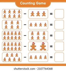 Counting game, count the number of Gingerbread Man and write the result. Educational children game, printable worksheet, vector illustration