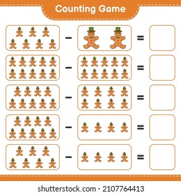 Counting game, count the number of Gingerbread Man and write the result. Educational children game, printable worksheet, vector illustration