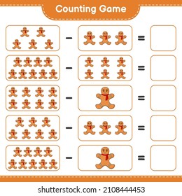 Counting game, count the number of Gingerbread Man and write the result. Educational children game, printable worksheet, vector illustration