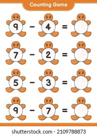 Counting game, count the number of Gingerbread Man and write the result. Educational children game, printable worksheet, vector illustration