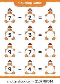 Counting game, count the number of Gingerbread Man and write the result. Educational children game, printable worksheet, vector illustration