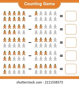 Counting game, count the number of Gingerbread Man and write the result. Educational children game, printable worksheet, vector illustration