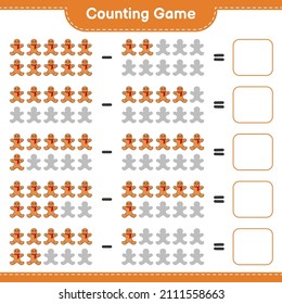 Counting game, count the number of Gingerbread Man and write the result. Educational children game, printable worksheet, vector illustration