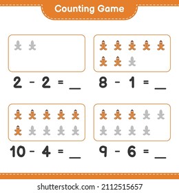 Counting game, count the number of Gingerbread Man and write the result. Educational children game, printable worksheet, vector illustration