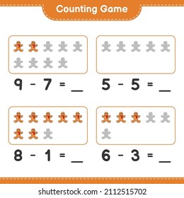 Counting game, count the number of Gingerbread Man and write the result. Educational children game, printable worksheet, vector illustration