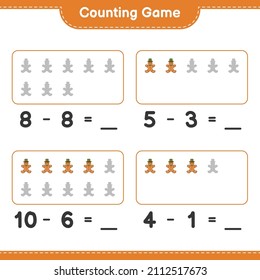 Counting game, count the number of Gingerbread Man and write the result. Educational children game, printable worksheet, vector illustration
