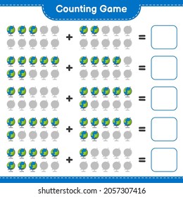 Counting game, count the number of Globe and write the result. Educational children game, printable worksheet, vector illustration