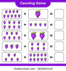 Counting game, count the number of Grape and write the result. Educational children game, printable worksheet, vector illustration