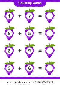 Counting game, count the number of Grape and write the result. Educational children game, printable worksheet, vector illustration