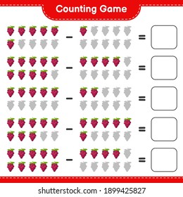 Contando juego, contar el número de uva y escribir el resultado. Juego infantil educativo, hoja de cálculo imprimible, ilustración vectorial