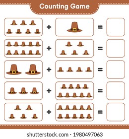 Counting game, count the number of Hat and write the result. Educational children game, printable worksheet, vector illustration