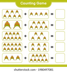 Counting game, count the number of Hat and write the result. Educational children game, printable worksheet, vector illustration