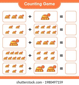 Counting game, count the number of Hat and write the result. Educational children game, printable worksheet, vector illustration