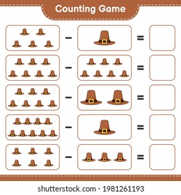 Counting game, count the number of Hat and write the result. Educational children game, printable worksheet, vector illustration