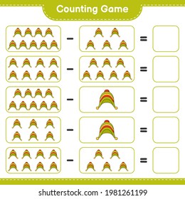 Counting game, count the number of Hat and write the result. Educational children game, printable worksheet, vector illustration