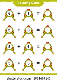 Counting game, count the number of Hat and write the result. Educational children game, printable worksheet, vector illustration