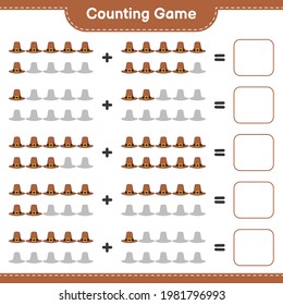 Counting game, count the number of Hat and write the result. Educational children game, printable worksheet, vector illustration
