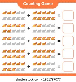 Counting game, count the number of Hat and write the result. Educational children game, printable worksheet, vector illustration