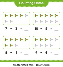 Contando juego, cuenta el número de Holly Berries y escribe el resultado. Juego infantil educativo, hoja de cálculo imprimible, ilustración vectorial