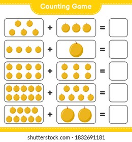Counting game, count the number of Honey melon and write the result. Educational children game, printable worksheet, vector illustration