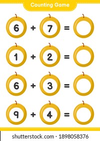 Counting game, count the number of Honey Melon and write the result. Educational children game, printable worksheet, vector illustration