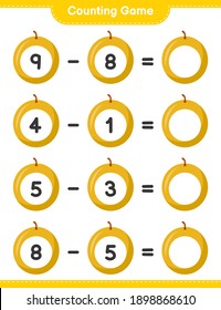 Counting game, count the number of Honey Melon and write the result. Educational children game, printable worksheet, vector illustration