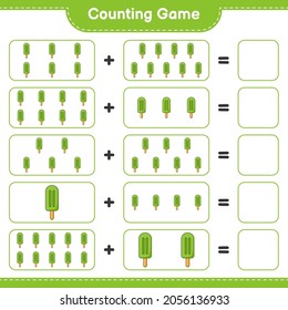 Counting game, count the number of Ice Cream and write the result. Educational children game, printable worksheet, vector illustration