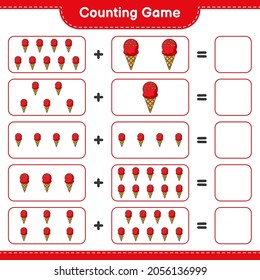 Counting game, count the number of Ice Cream and write the result. Educational children game, printable worksheet, vector illustration