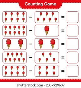 Counting game, count the number of Ice Cream and write the result. Educational children game, printable worksheet, vector illustration