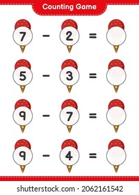 Counting game, count the number of Ice Cream and write the result. Educational children game, printable worksheet, vector illustration