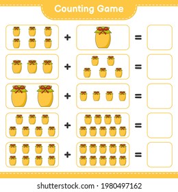 Contando juego, contar el número de Jam y escribir el resultado. Juego infantil educativo, hoja de cálculo imprimible, ilustración vectorial