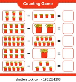 Counting game, count the number of Jam and write the result. Educational children game, printable worksheet, vector illustration