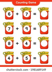 Counting game, count the number of Jam and write the result. Educational children game, printable worksheet, vector illustration
