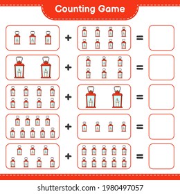 Counting game, count the number of Lantern and write the result. Educational children game, printable worksheet, vector illustration