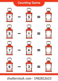 Counting game, count the number of Lantern and write the result. Educational children game, printable worksheet, vector illustration